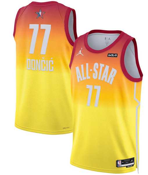 Mens 2023 All-Star #77 Luka Doncic Orange Game Swingman Stitched Basketball Jersey Dzhi